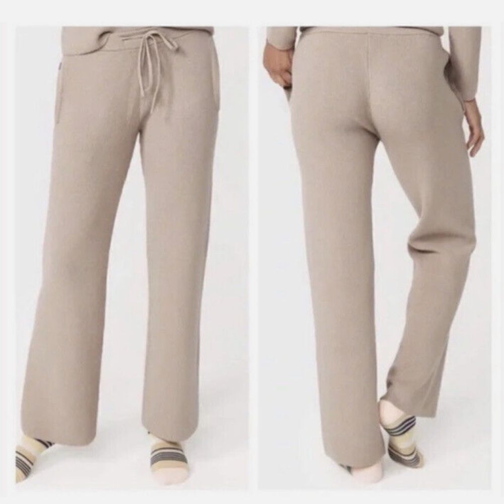 Figs Women's Tan Ribbed Knit Wide Leg Lounge Wear Pant✨